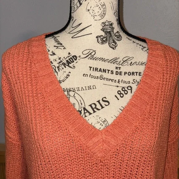 Soft Surroundings Oversized V-neck Open Knit Tunic Sweater Orange Medium - Picture 3 of 5